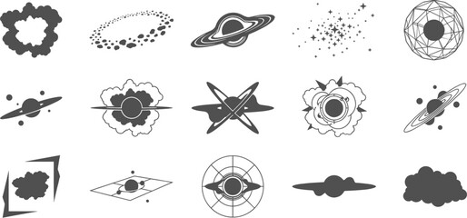 Fototapeta premium Cosmic planet and explosion silhouettes standing isolated on transparent background