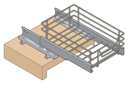 Detailed illustration showcases cabinet organizer glide mechanism assembly Clear technical diagram highlights components for effective storage solutions