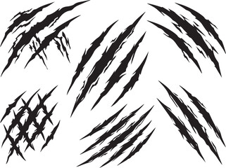 Obraz premium Gothic claw marks, scratch vector set, black grunge textures, horror elements