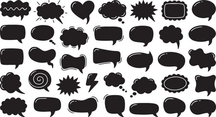 Fototapeta premium Speech Bubbles, Black Icons, Chat Symbols, Vector Set of 36