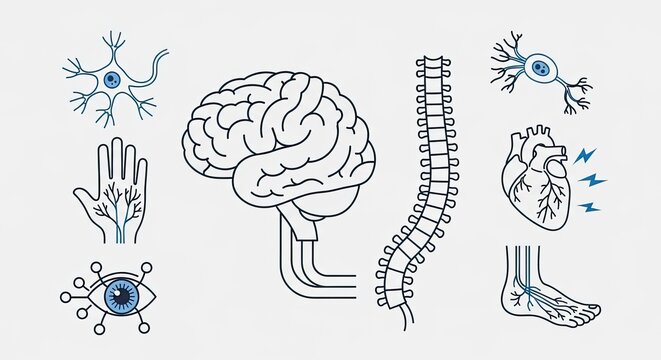 Human nervous system and organ medical line art icons