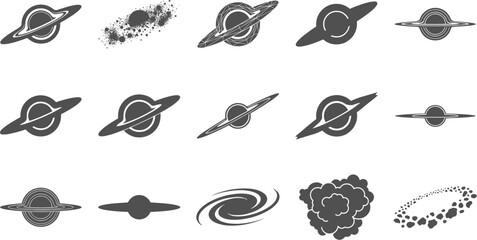 Planet and black hole silhouettes standing isolated on transparent background © Nabil