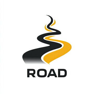 Logo Road road-themed logo with winding highway lines travel or logistics company black and yellow isolated on white background