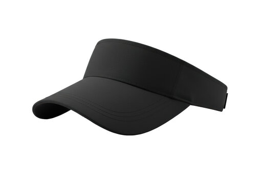 deep black blank performance sun visor cap, matte moisture-wicking fabric detail, studio high-key lighting, isolated on transparent background. concept for premium product mockup