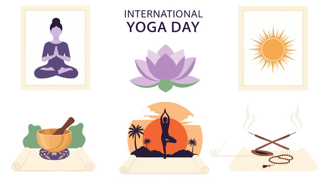 Flat Illustration of International Yoga Day Meditation Practice.