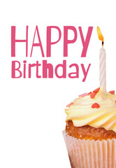 Obraz premium Celebrating a birthday with a cupcake and a candle at a gathering