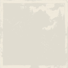 Fototapeta premium Retro Mountain Landscape with Evergreen Trees and Textured Border