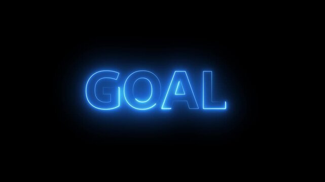 Goal text font with neon light. Goal Neon Text advertisement promo animation video with Black background . Goal Glowing neon tex .4k Animation.