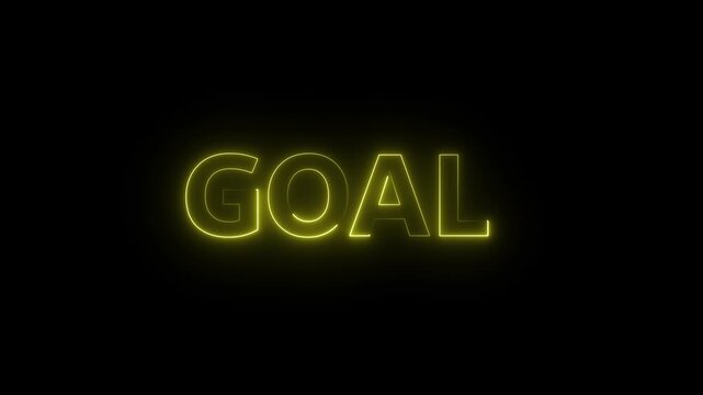 Goal text font with neon light. Goal Neon Text advertisement promo animation video with Black background . Goal Glowing neon tex .4k Animation.