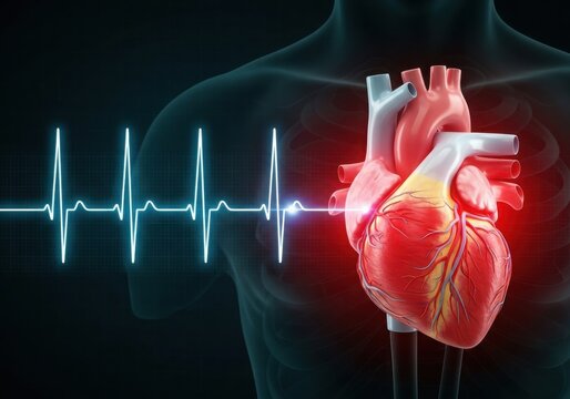 Heart with ecg monitor display