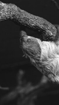 Two toed sloth slowly climbing a branch