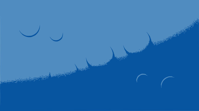 Abstract Blue Wave Crests and Crescent Shapes - Minimalist Design