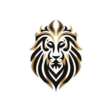 Animal Logo fierce animal logo featuring a lion head tribal style strong lines golden hues majestic and bold isolated on white background