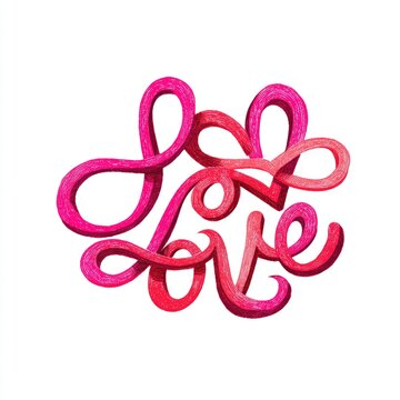 A playful love logo with intertwined hearts bright pink and red whimsical typography isolated on white background