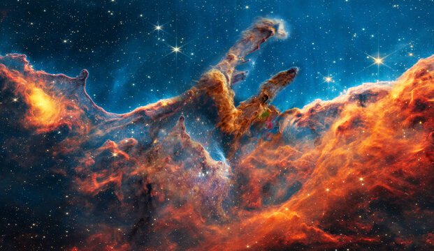 Star forming region somewhere in deep space near pillars of creation in bright color. Science fiction. Elements of the illustration were furnished by NASA