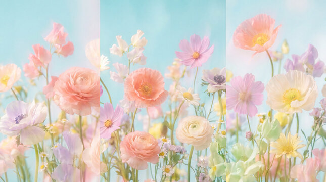 Dreamy Blurred Pastel Flowers in Sunlight