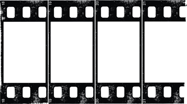 Vintage film strip frame template, grunge cinema reel border vector illustration design element
