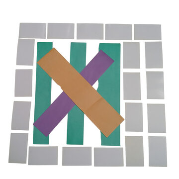Blue arrow pointing right in striped background grid pattern