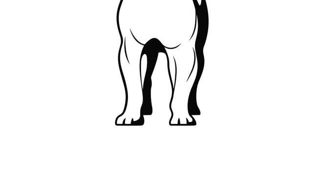 Black and white anatomical line drawing focused on the muscular hind legs and tail of a standing domestic dog species.
