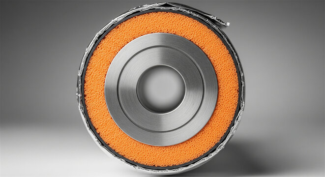 Industrial high-voltage power cable cross section, orange insulated electrical wire, copper conductor internal structure for energy engineering