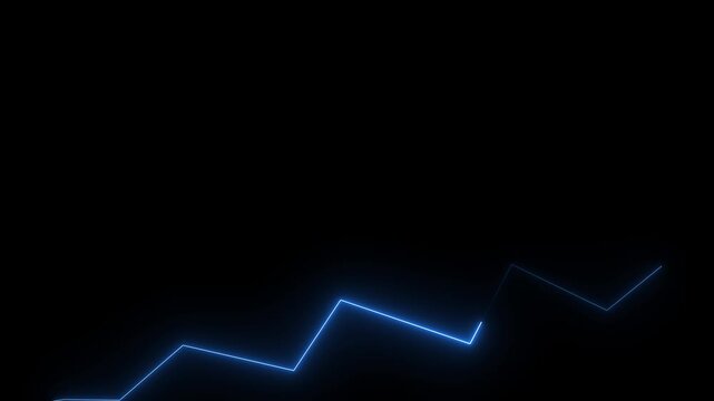 neon glowing zigzag line with upward arrow on black background, representing growth trend, progress, and rising performance black background..