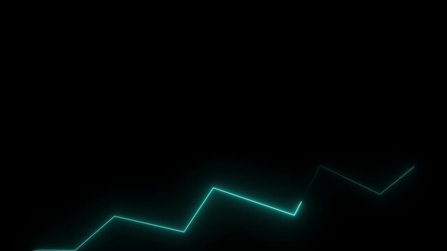 neon glowing zigzag line with upward arrow on black background, representing growth trend, progress, and rising performance black background..
