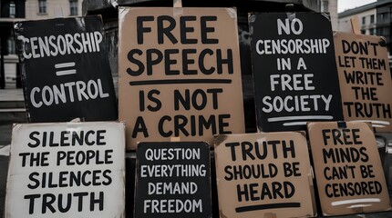 Protest Signs Advocating Free Speech and Censorship Resistance