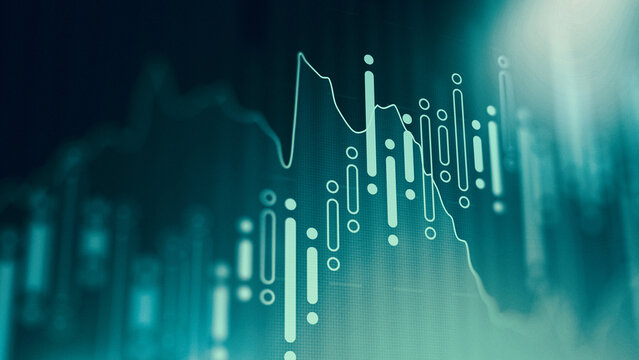 Stock exchange trading graph shows market trends and price changes over time