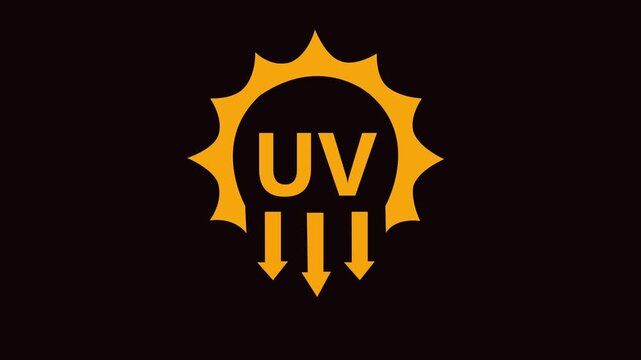UV radiation, solar ultraviolet light vector icon and black background.