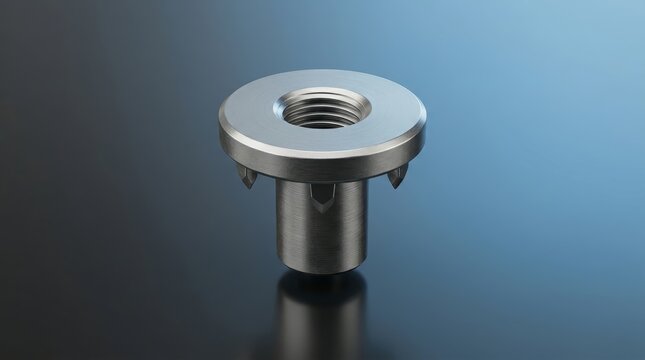 Tee nut 3D render, T-nut fastener, threaded insert nut, industrial woodworking hardware, embedded anchor nut, mechanical fixture component, steel tee nut