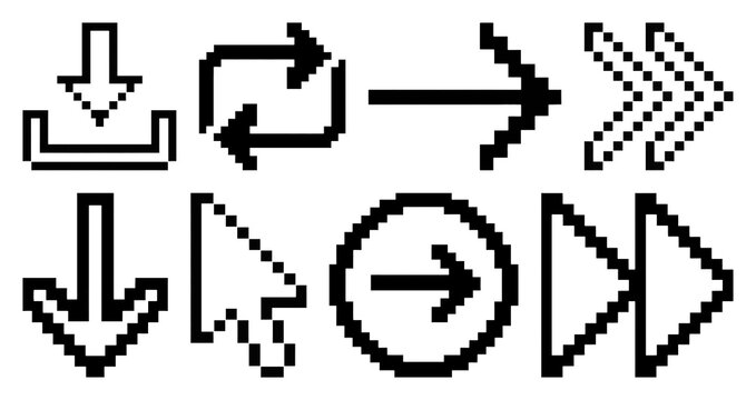 PNG Pixelated black arrow icons on transparent background