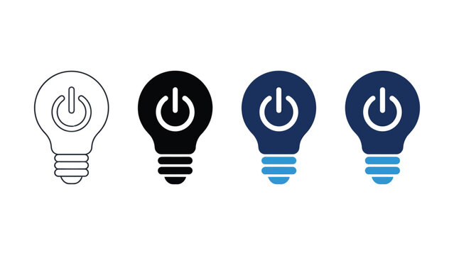 Power bulb icon. Light switch symbol. Energy control sign. Smart lamp pictogram for electricity, lighting, on button and home automation design.
