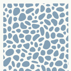 Fototapeta premium Abstract organic shapes pattern, blue pebbles on white background, seamless texture