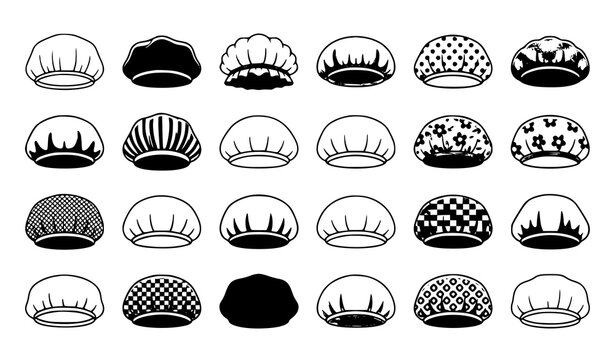 Shower Cap Icon Collection Vector Set for Beauty Hygiene and Personal Care Branding