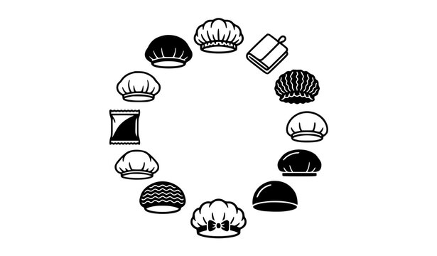 Modern Shower Cap Silhouette Icons Set for Spa Salon and Hygiene Products