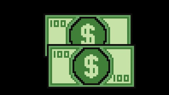 Animated Pixel Art Dollar Bills Moving Downward. Financial Loss Concept.
representing financial decline, decreasing income, market loss, money drop, and economic changes.