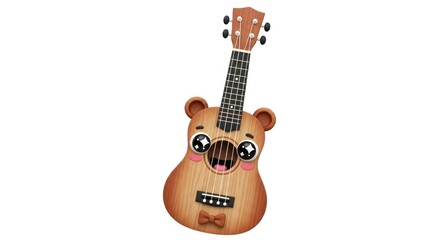 Naklejka premium Bear shaped wooden ukulele with cute character face