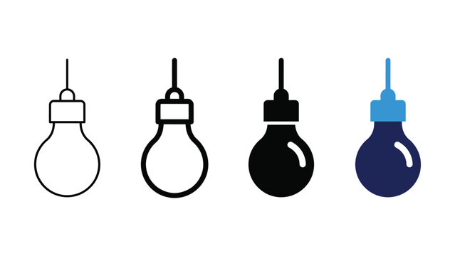 Hanging bulb icon. Pendant light symbol. Electric lamp sign. Lighting pictogram for ceiling, interior, home, illumination and decor design.
