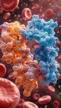 Insulin hormone molecule concept 3d medical illustration showing interaction in bloodstream related to diabetes treatment research protein blood cell detailed structure health science education