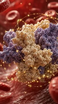 Insulin hormone molecule bloodstream concept 3d medical illustration diabetes treatment regulation blood sugar levels protein structure red blood cell environment biology health care system