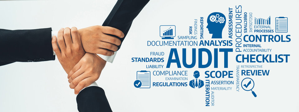 A group of diverse hands coming together symbolizes collaboration in audit processes, emphasizing the importance of compliance, controls, and thorough review in financial practices. Amity