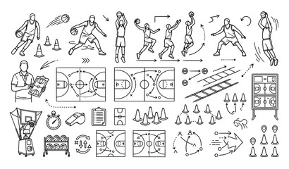 Fototapeta premium Basketball training drills and strategies illustration set