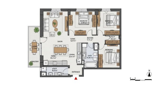 Detailed architectural floor plan for modern residential house.