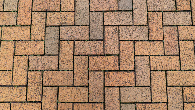 Herringbone Pattern Orange Brick Pavement Surface Texture