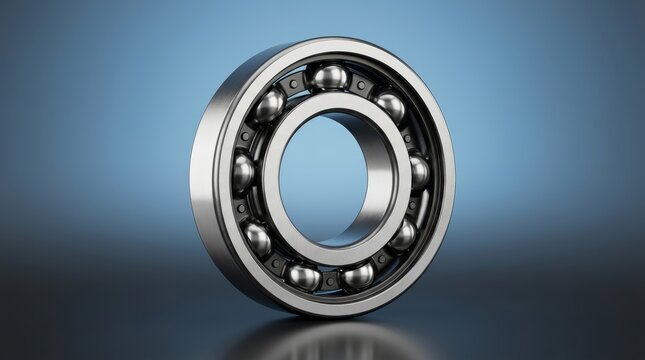 Deep groove ball bearing 3D render, electric motor bearing, automotive industrial bearing, high speed rotation bearing, low friction steel bearing, precision machinery