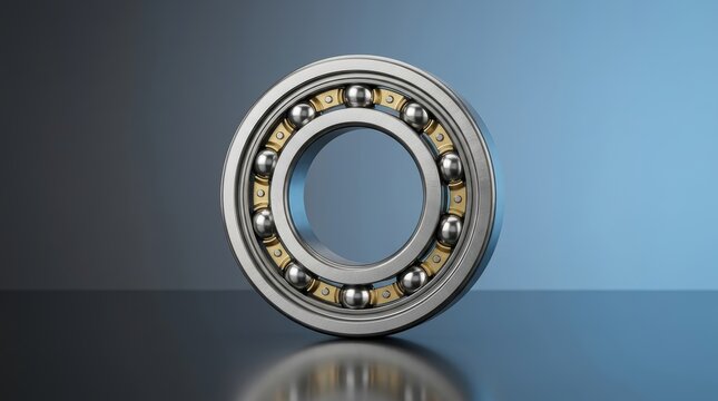 Angular contact ball bearing 3D render, high speed spindle bearing, CNC machine tool bearing, aerospace precision bearing, preload bearing system, industrial steel bearing