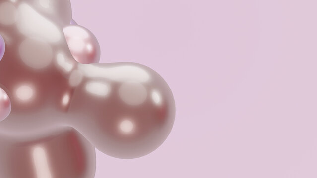3D render animation motion design presentation background wallpaper metasphere. Pink purple abstract meta sphere liquid shape moving deformation transition to meta balls bubbles drops pearls molecules