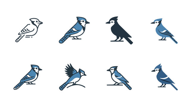  blue jay bird icons in various styles Vector