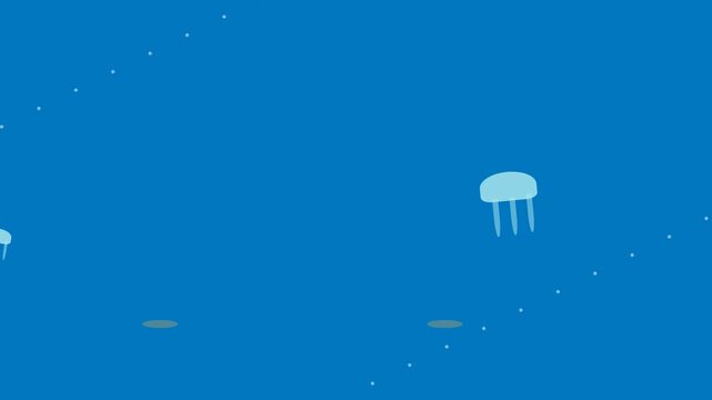 Animated Jellyfish Swimming Through Deep Blue Ocean Water.