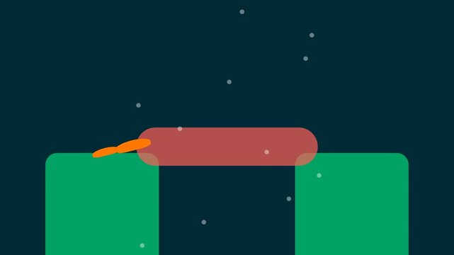 Abstract 2D Animation Featuring Moving Orange Shapes Over Green Platforms.